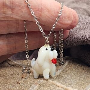 Macy's Hypoallergenic Jewelry Lampwork White Dog Necklace Dogs lovers Gi…